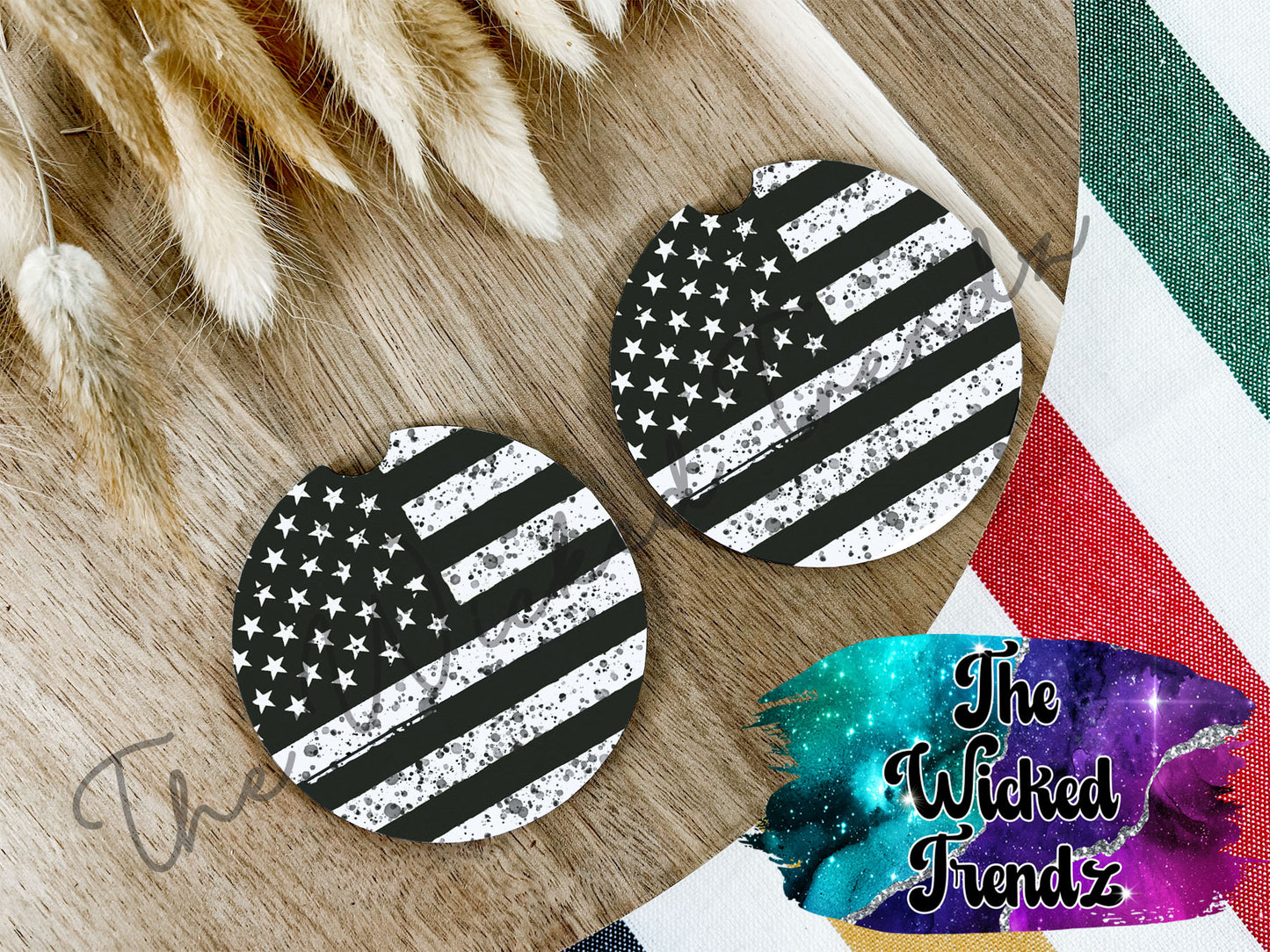 American Flag Black and White America Car Coaster Coasters Cup Holder Car Accessories