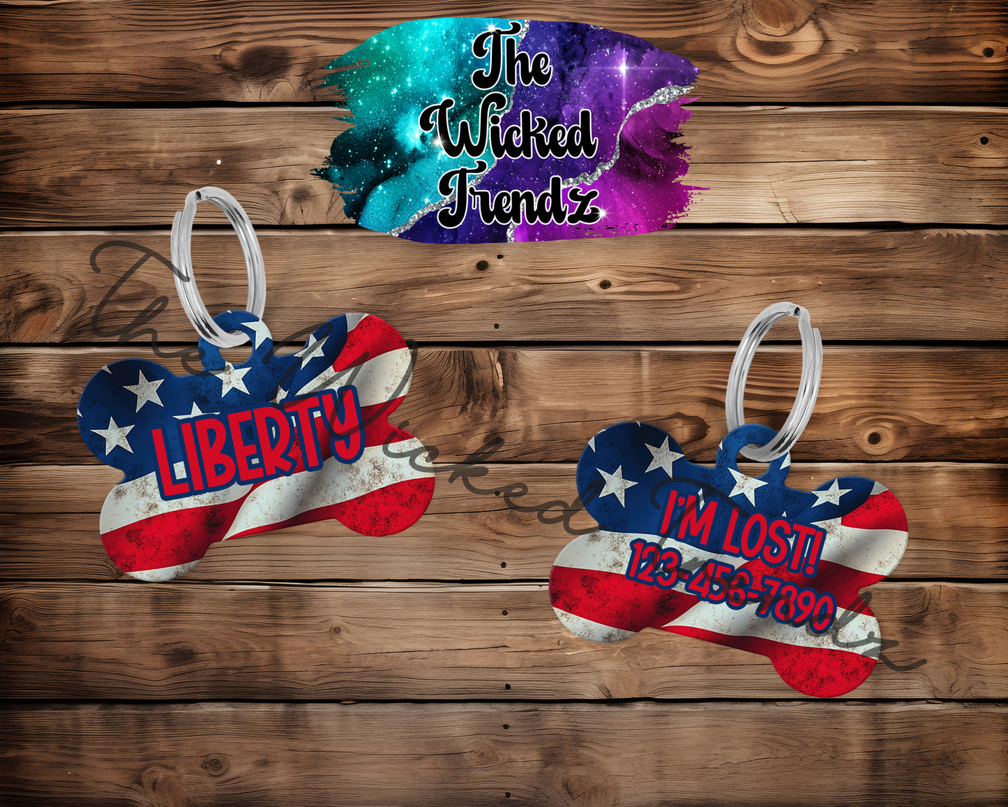 American Flag Red White Blue 4th Of July Pet ID Dog Tag Personalized Custom Dog Name Phone Number