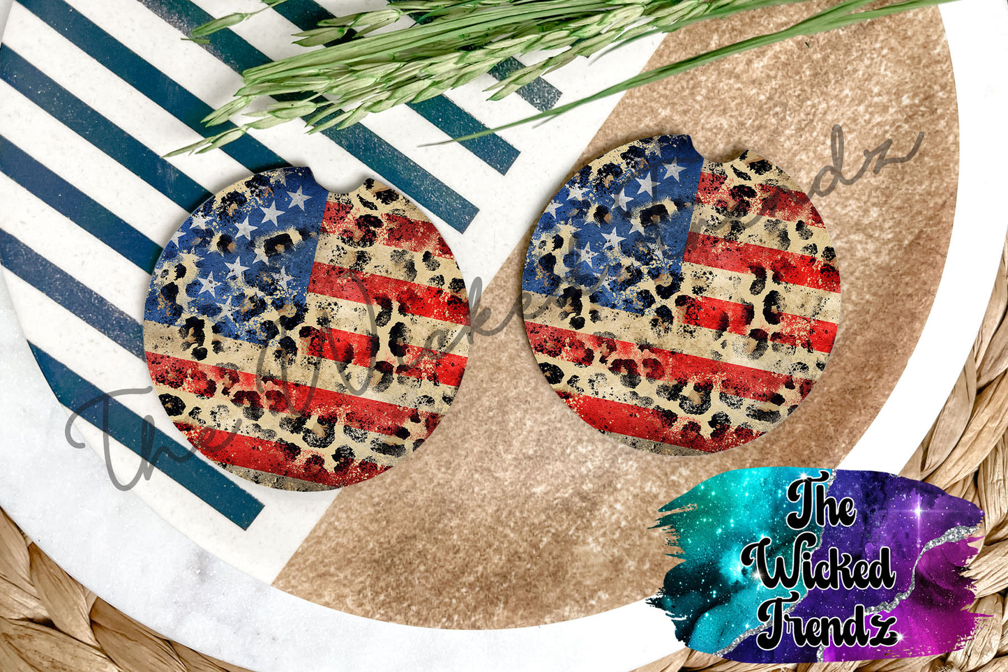 American Flag Leopard Print America Car Coaster Coasters Cup Holder Car Accessories