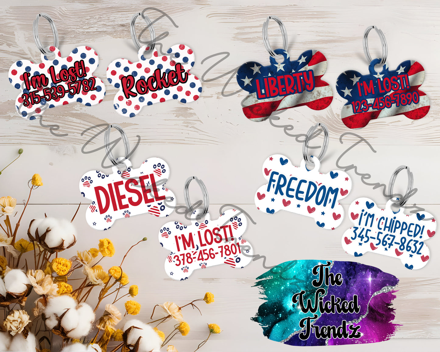 American Flag Red White Blue 4th Of July Pet ID Dog Tag Personalized Custom Dog Name Phone Number