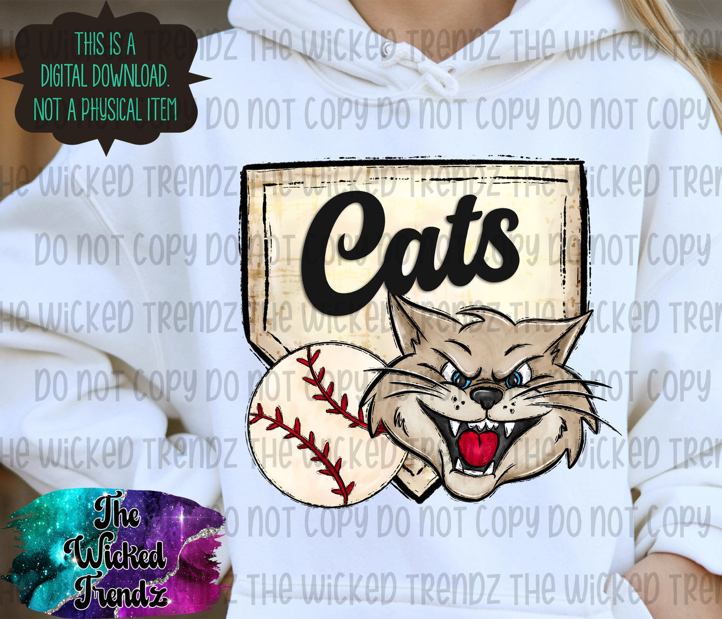 Cats Mascot Baseball Team Digital Design