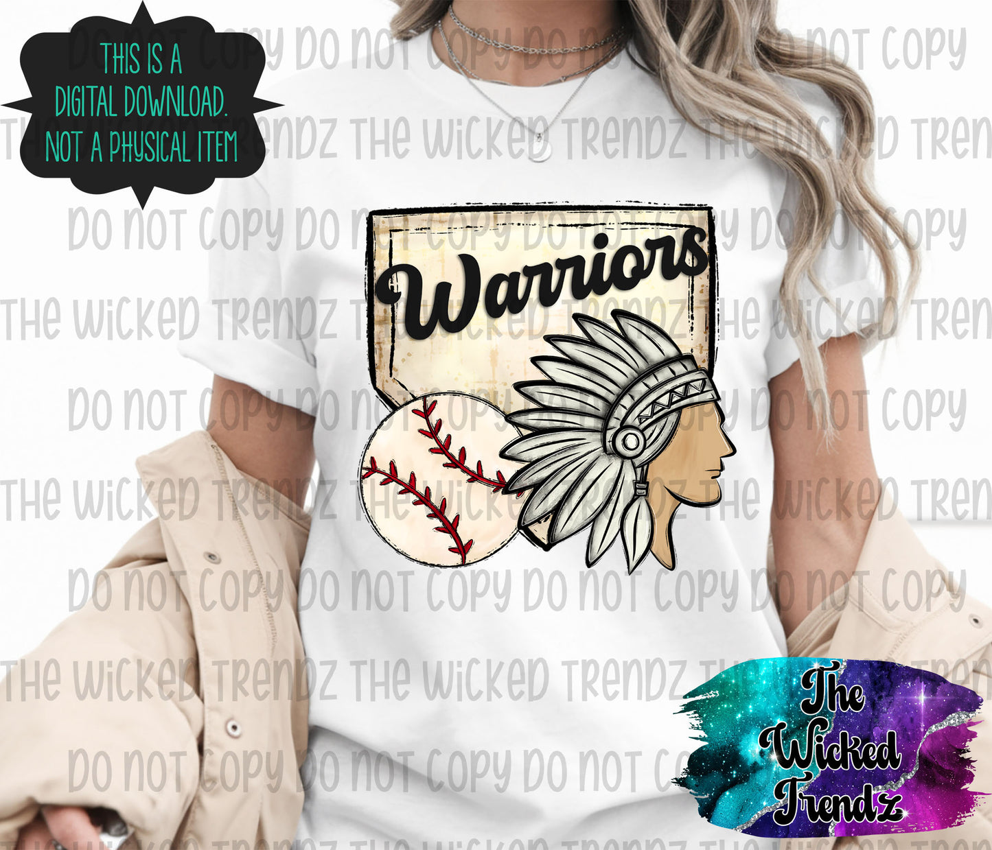 Warriors Mascot Baseball Team Digital Design