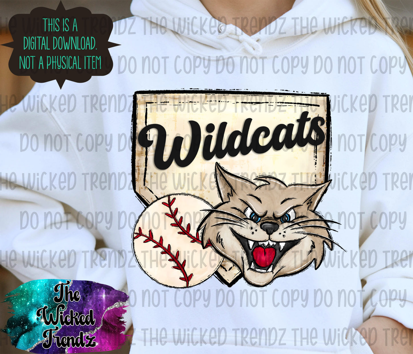 Wildcats Mascot Baseball Team Digital Design