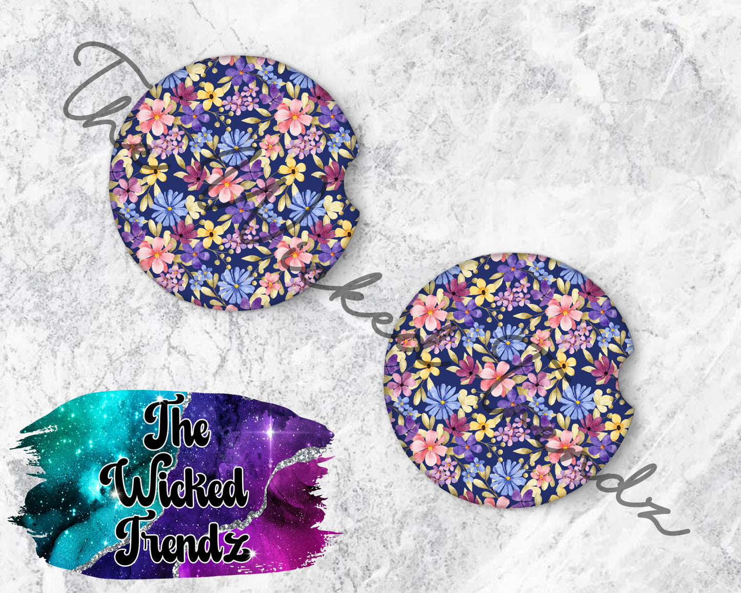 Purple Blue Wildflowers Floral Flowers Car Coaster Coasters Cup Holder Car Accessories