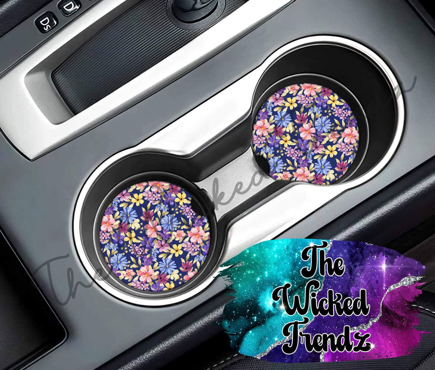 Purple Blue Wildflowers Floral Flowers Car Coaster Coasters Cup Holder Car Accessories
