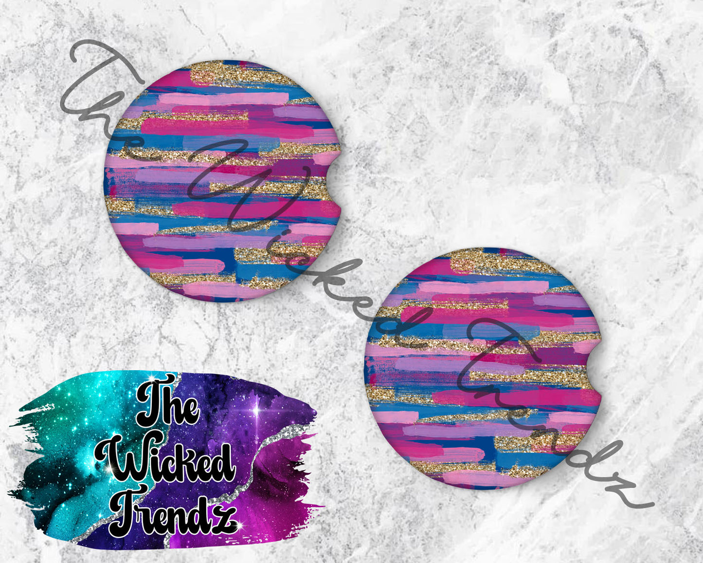 Pink and Purple Brushstroke Abstract Car Coaster Coasters Cup Holder Car Accessories
