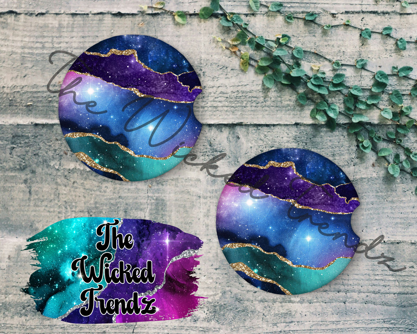 Blue Purple Teal Pink Geode Marble Agate Car Coaster Coasters Cup Holder Car Accessories