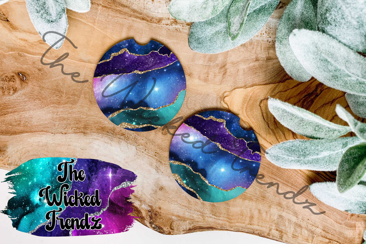 Blue Purple Teal Pink Geode Marble Agate Car Coaster Coasters Cup Holder Car Accessories