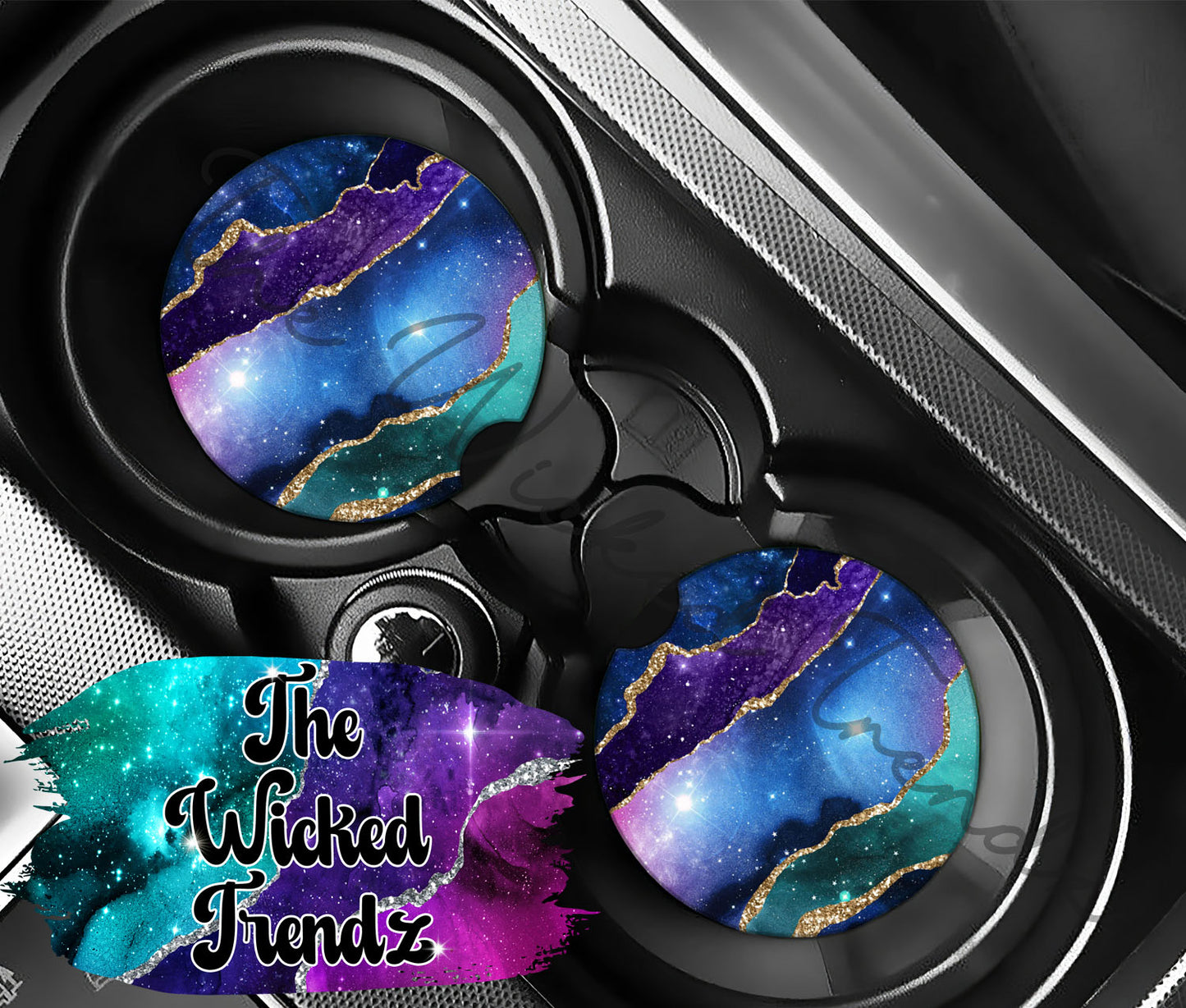 Blue Purple Teal Pink Geode Marble Agate Car Coaster Coasters Cup Holder Car Accessories