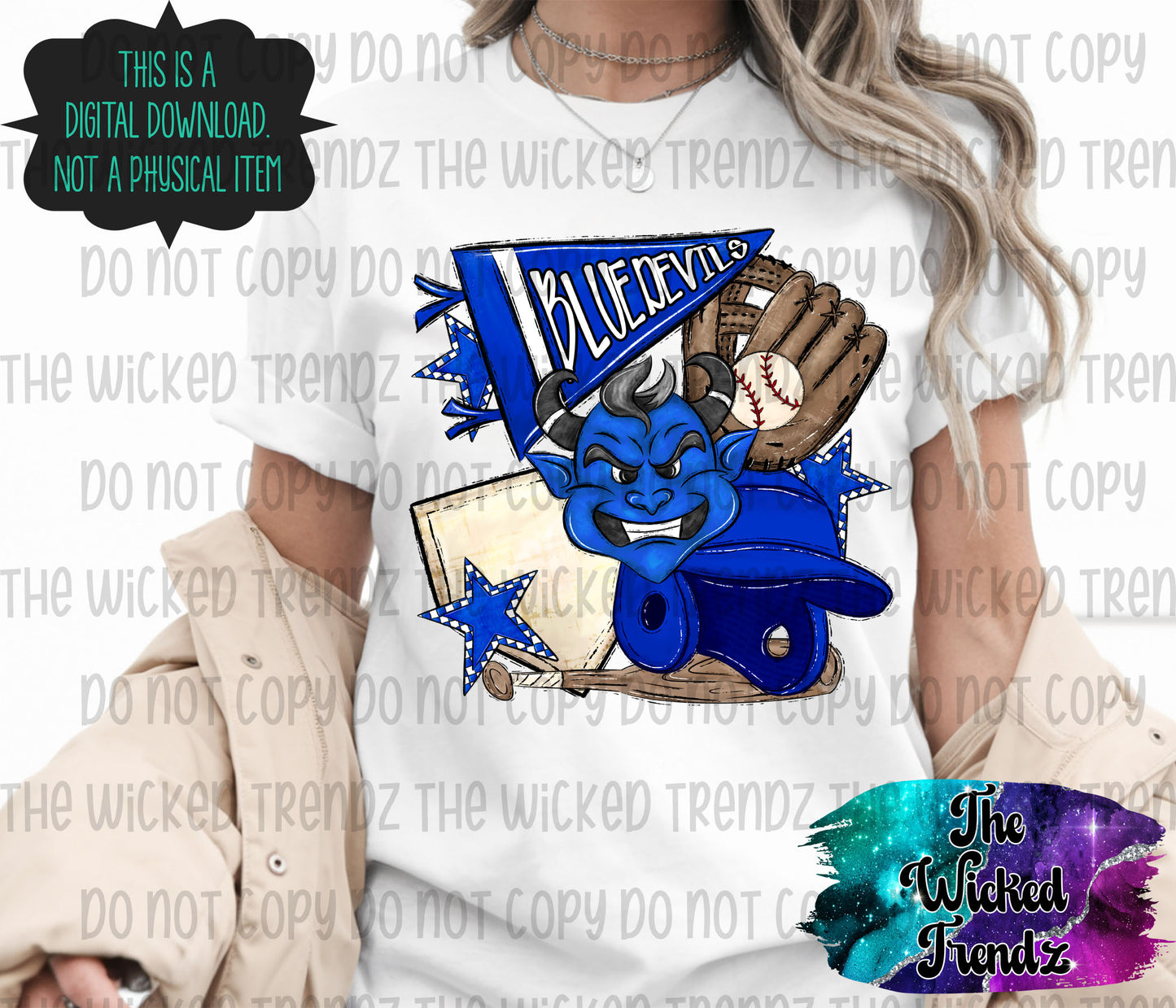 Blue Devils Baseball Team Mascot Digital Design