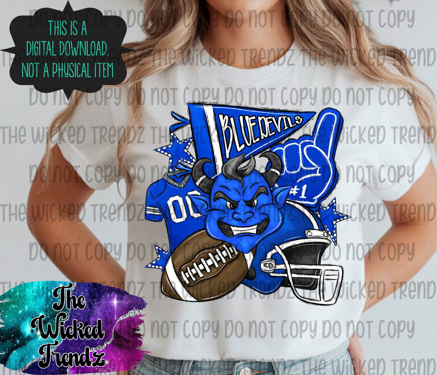 Blue Devils Football Mascot Digital Design