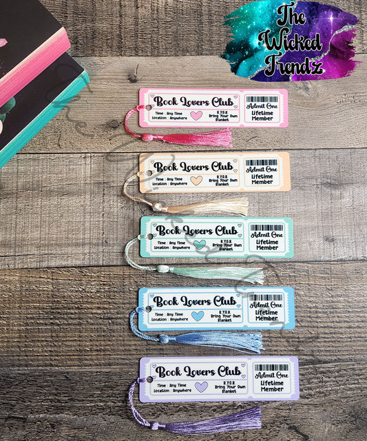 Book Lovers Club Ticket Book Club Metal Bookmark Library Reading Gift