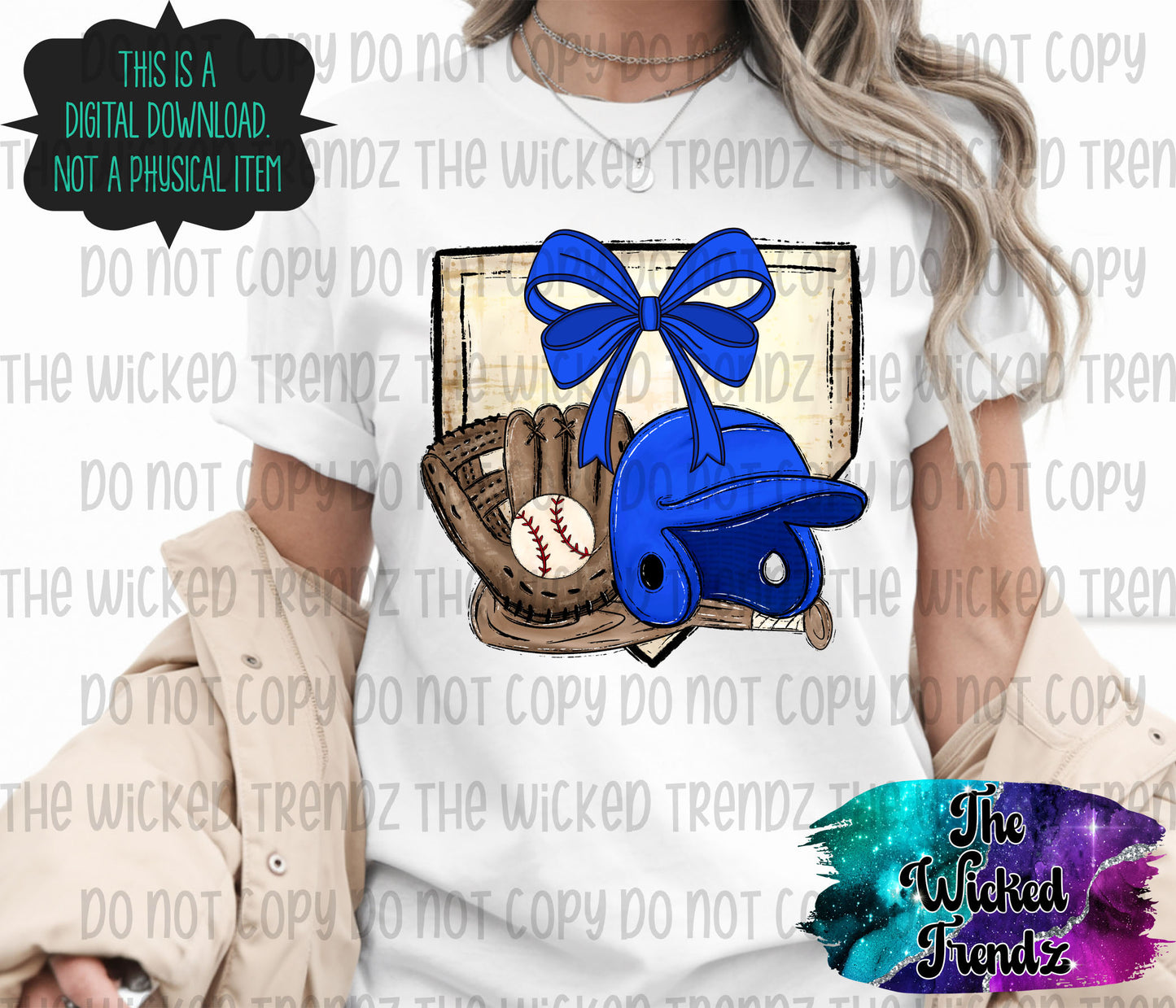 Blue Bow Baseball Team Baseball Mom Digital Design