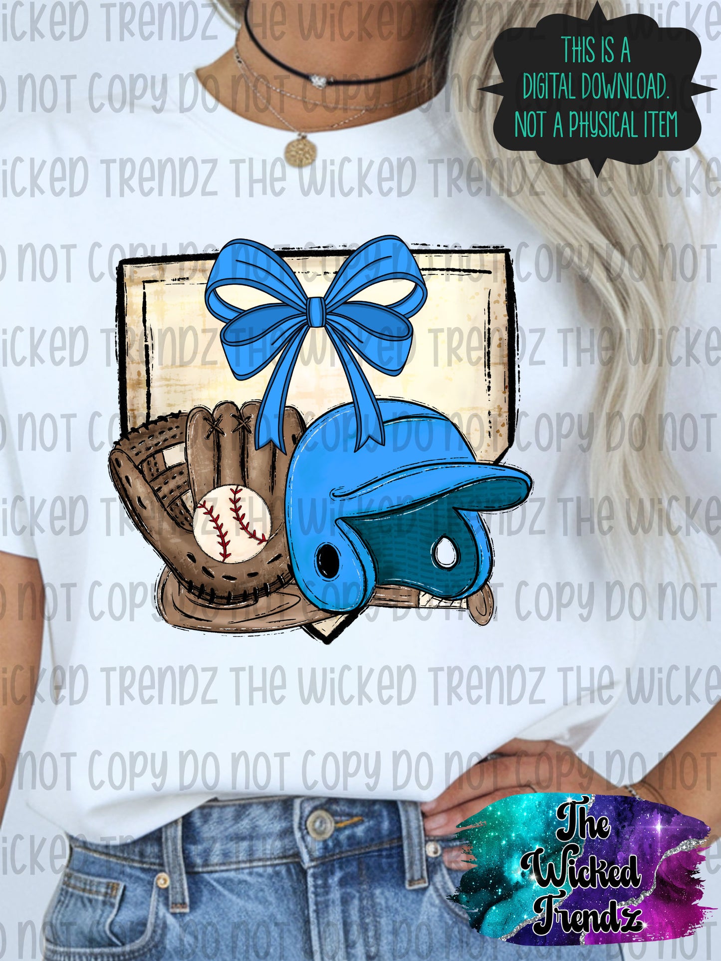 Light Blue Bow Baseball Team Baseball Mom Digital Design
