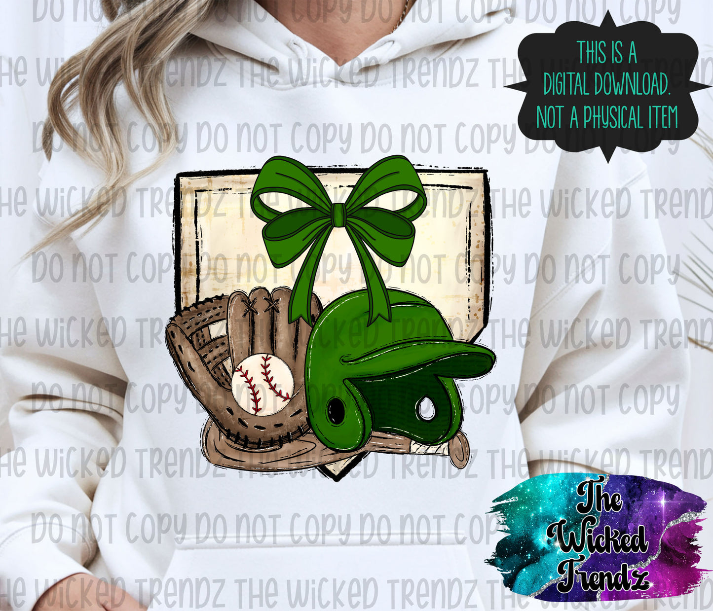 Dark Green Bow Baseball Team Baseball Mom Digital Design