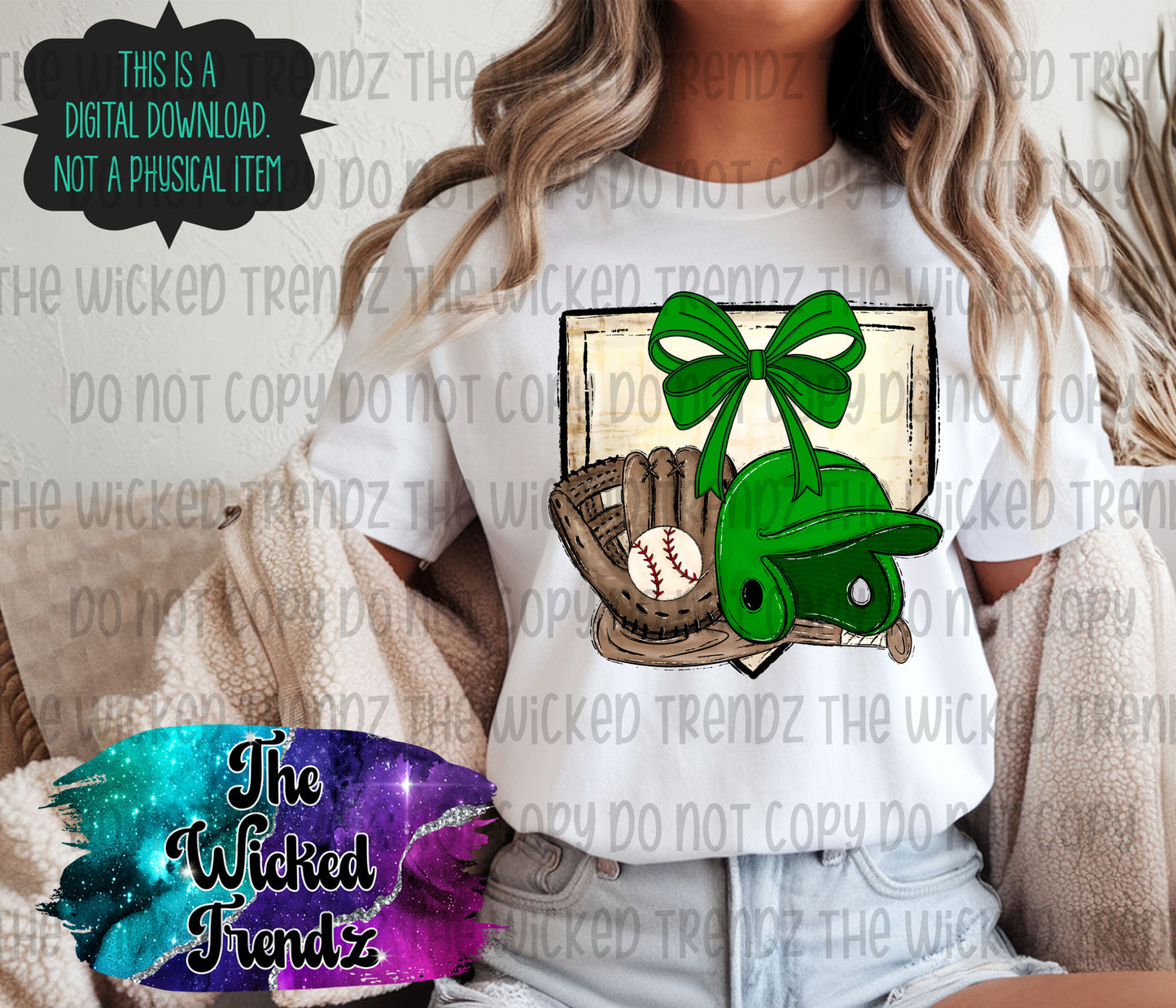 Green Bow Baseball Team Baseball Mom Digital Design