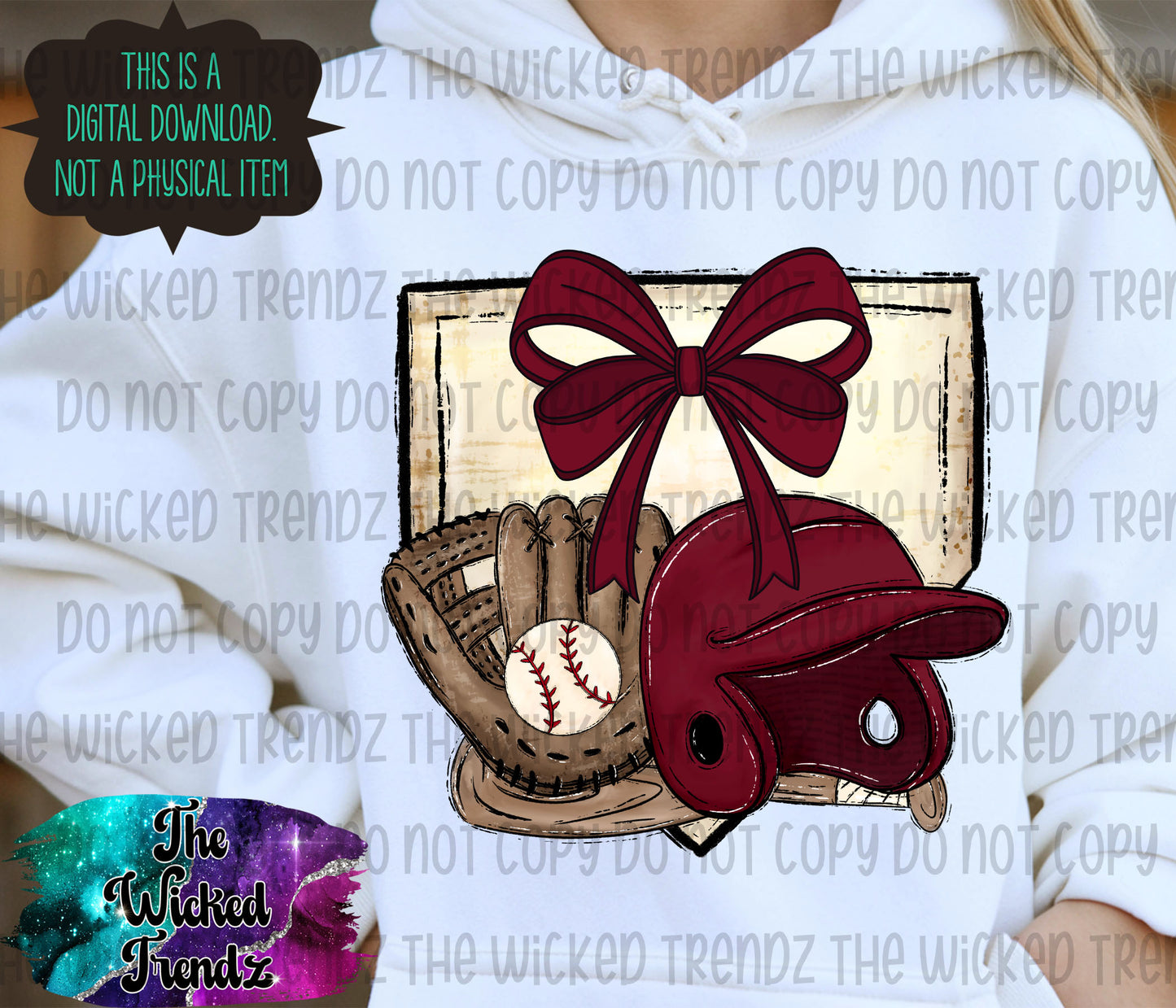 Maroon Bow Baseball Team Baseball Mom Digital Design