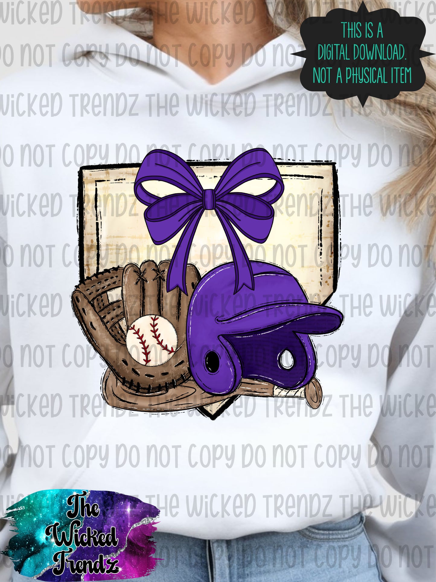 Purple Bow Baseball Team Baseball Mom Digital Design