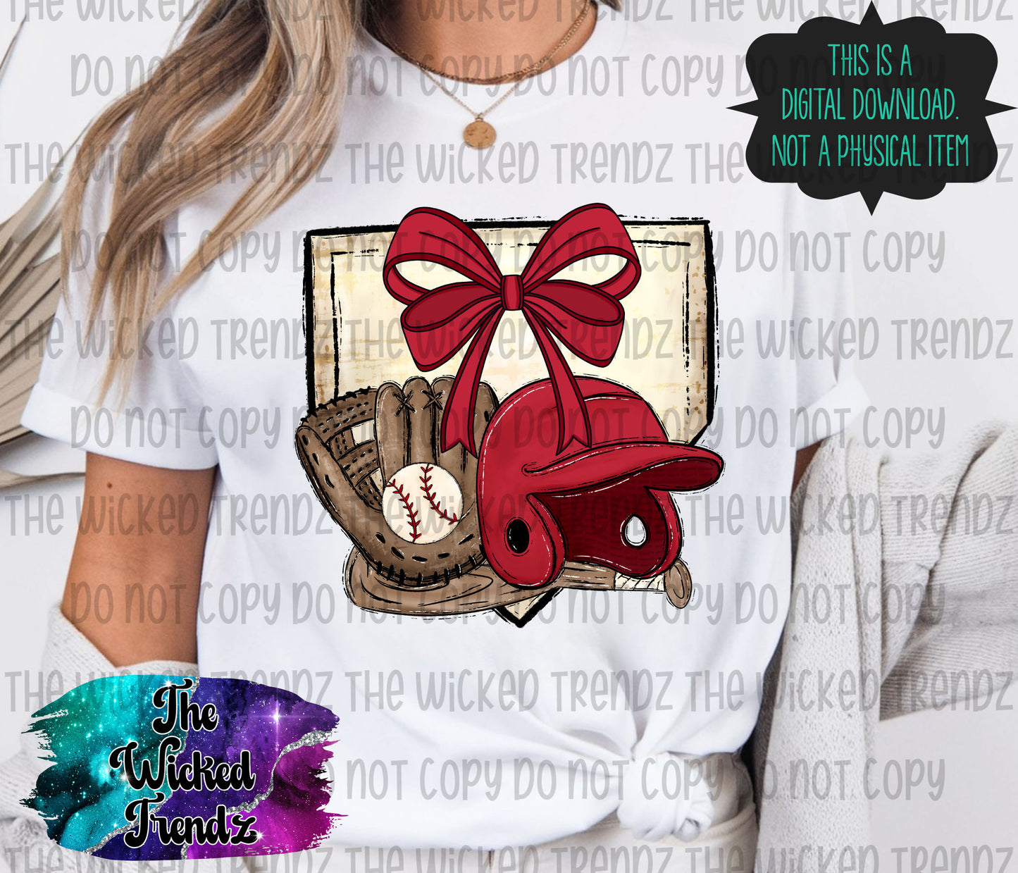 Red Bow Baseball Team Baseball Mom Digital Design
