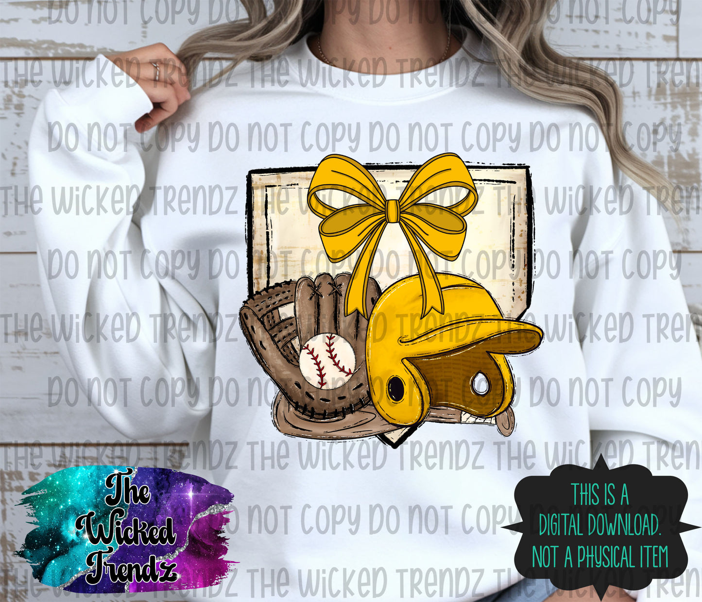 Yellow Bow Baseball Team Baseball Mom Digital Design