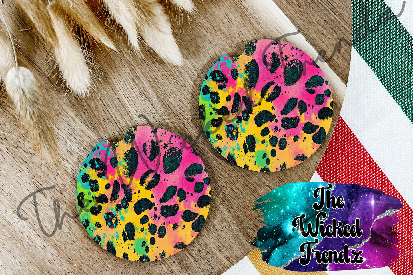 Bright Colors 90s Leopard Print Pink Car Coaster Coasters Cup Holder Car Accessories
