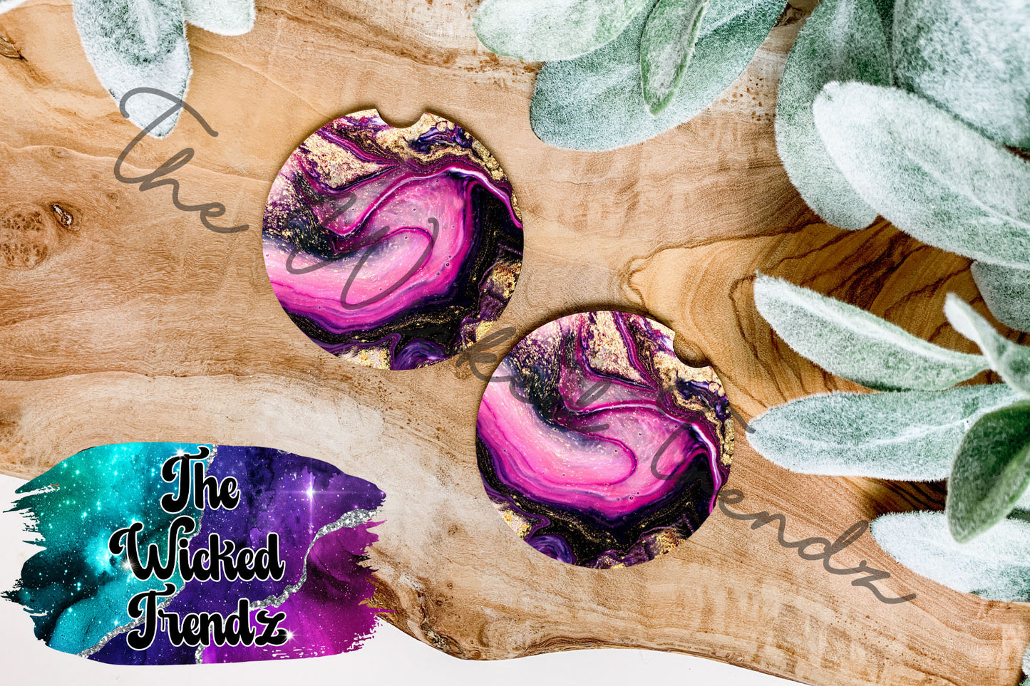 Purple Pink and Gold Marble Geode Agate Car Coaster Coasters Cup Holder Car Accessories