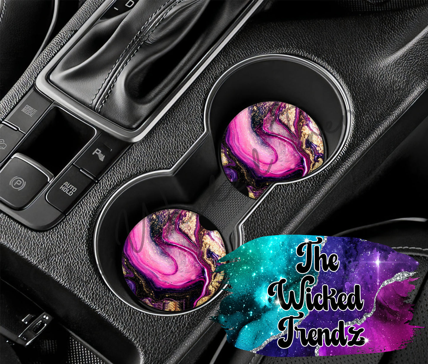 Purple Pink and Gold Marble Geode Agate Car Coaster Coasters Cup Holder Car Accessories