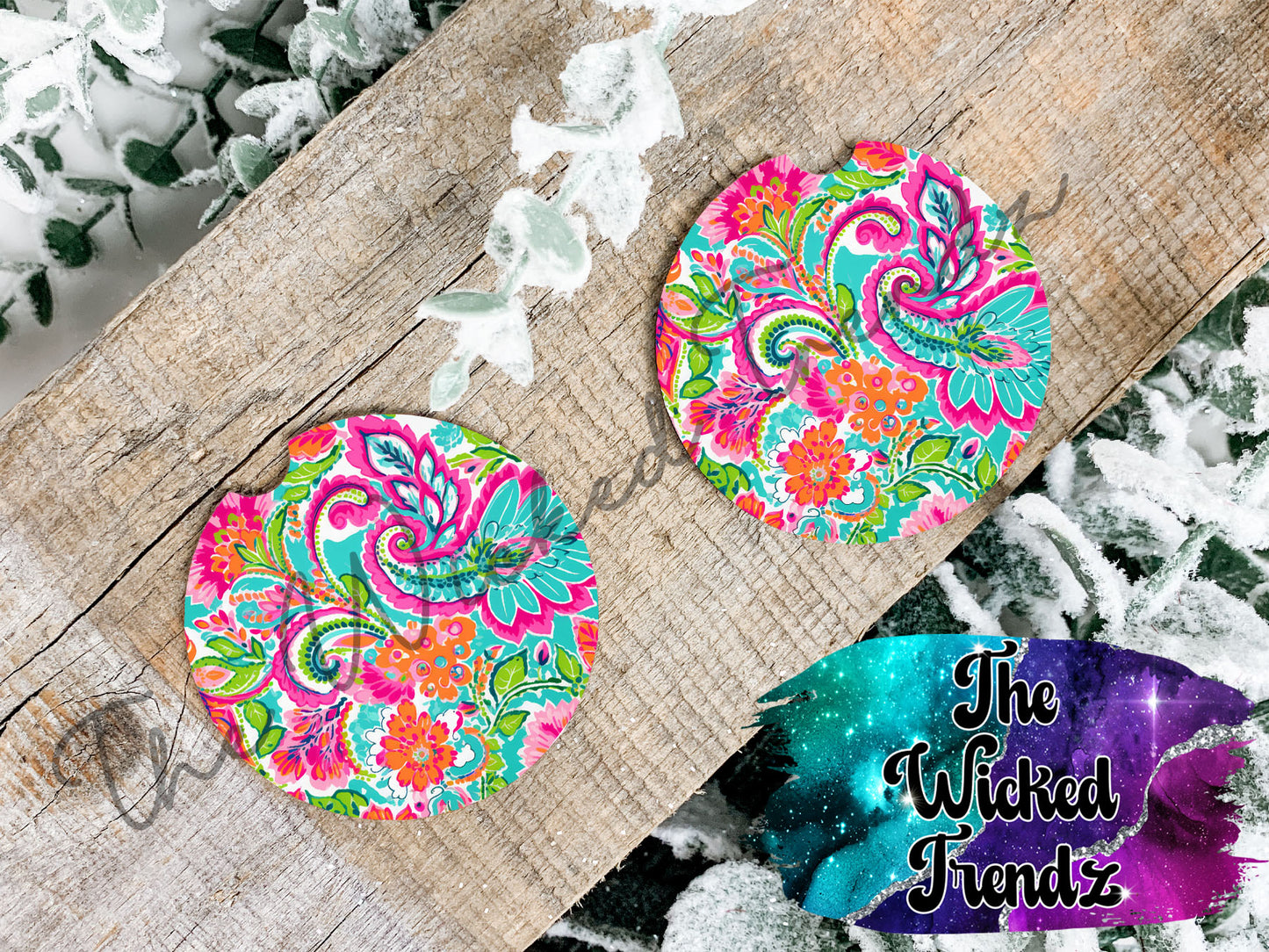 Bright Colors Tropical Floral Flowers Car Coaster Coasters Cup Holder Car Accessories