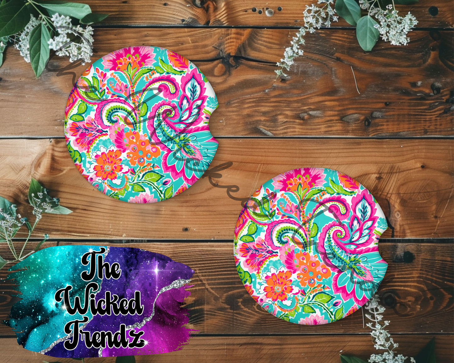 Bright Colors Tropical Floral Flowers Car Coaster Coasters Cup Holder Car Accessories