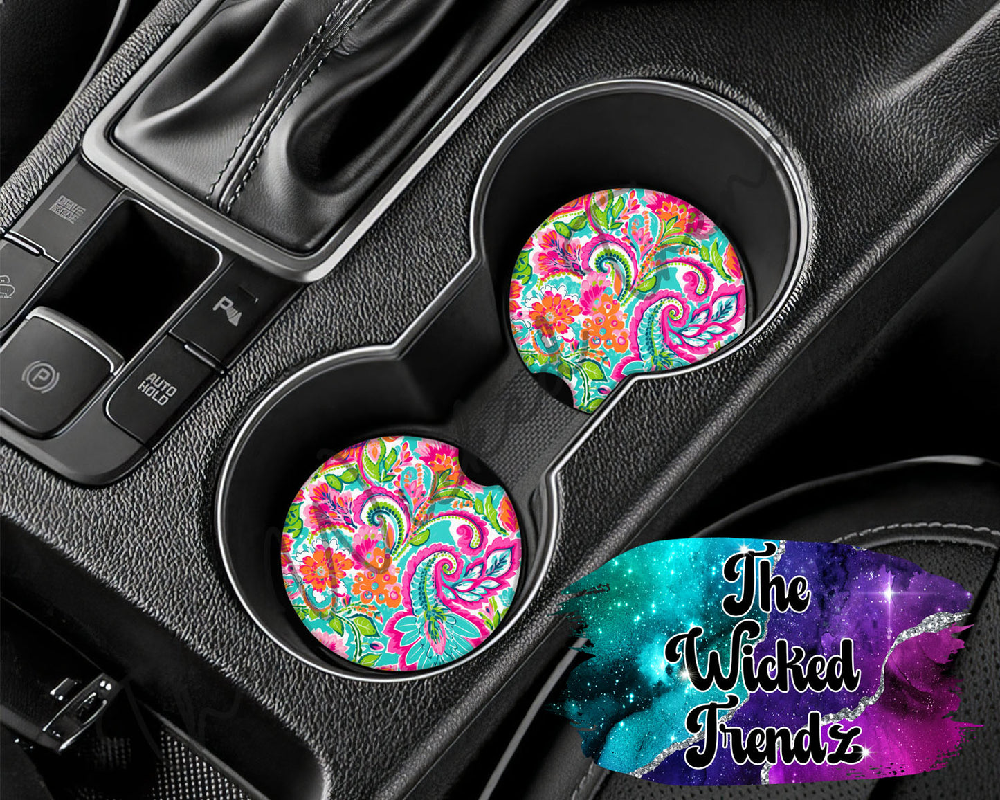 Bright Colors Tropical Floral Flowers Car Coaster Coasters Cup Holder Car Accessories