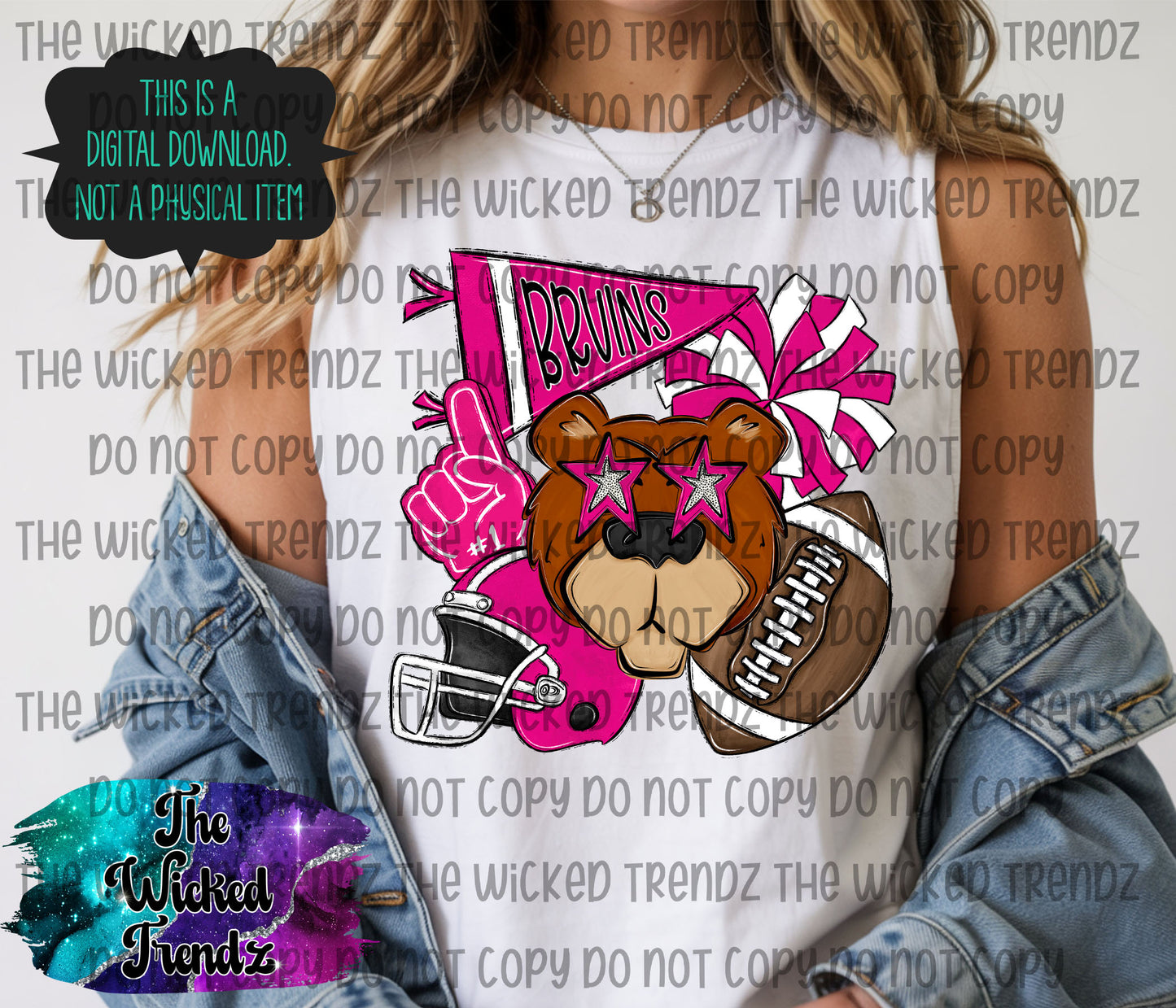 Bruins Pink Out Football Cheer Mascot Digital Design October Awareness