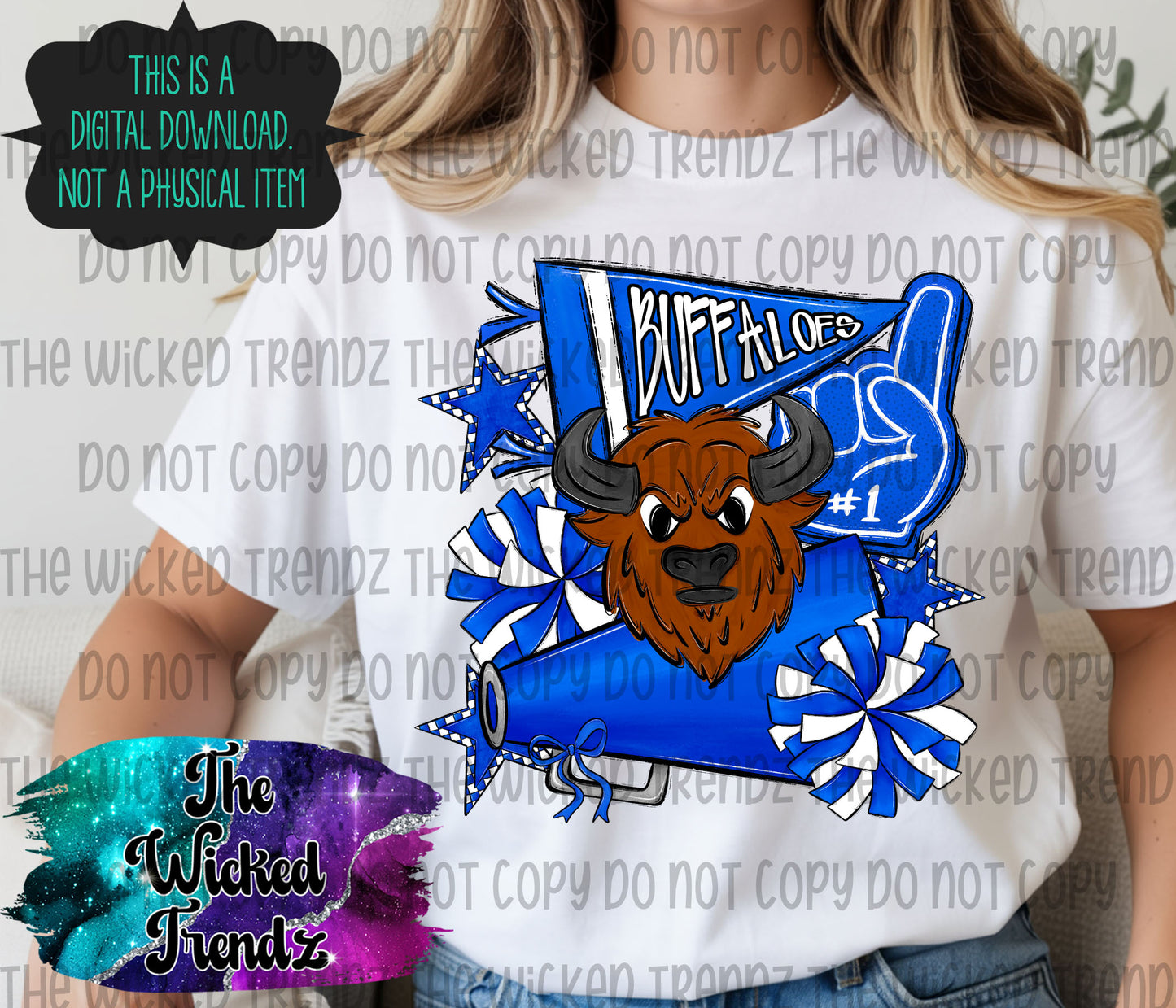 Buffaloes Blue Cheer Cheerleading Cheerleader Mascot Digital Design Spirit Shirt Design