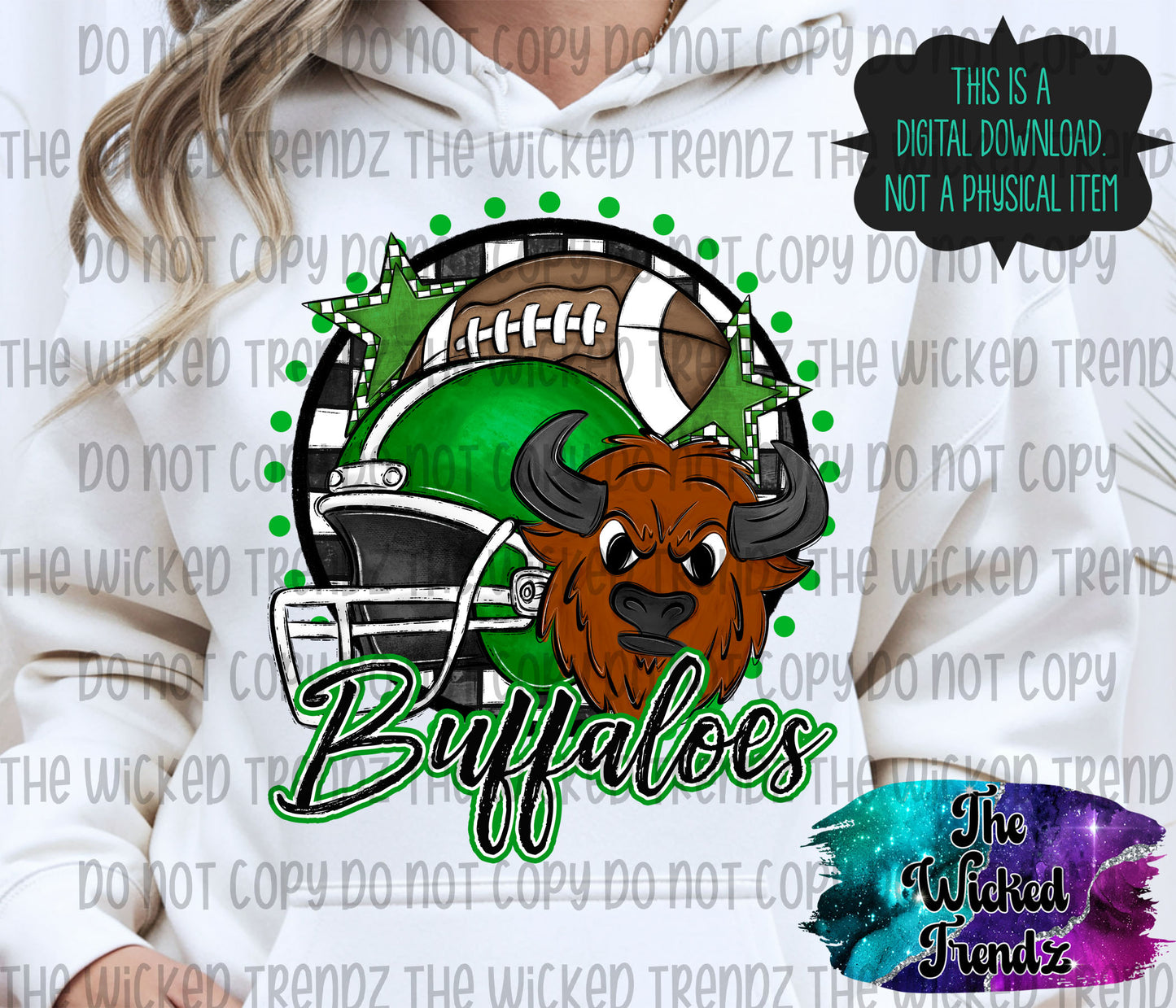 Buffaloes Green Football Mascot Digital Design