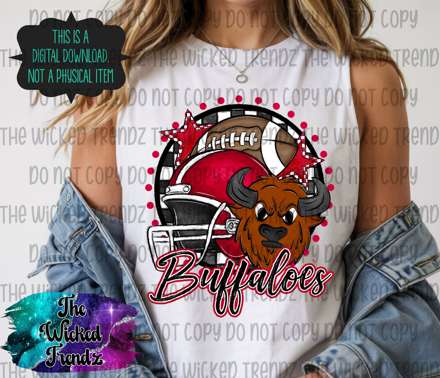 Buffaloes Red Football Mascot Digital Design