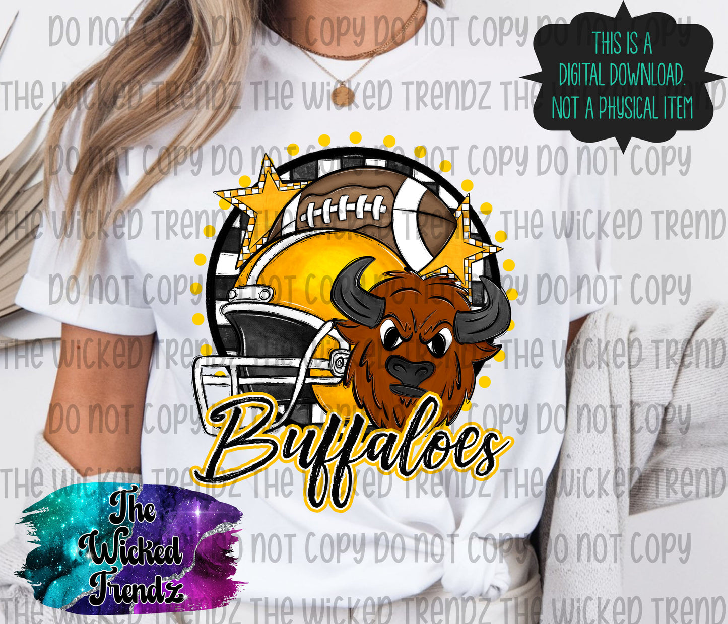 Buffaloes Yellow Football Mascot Digital Design