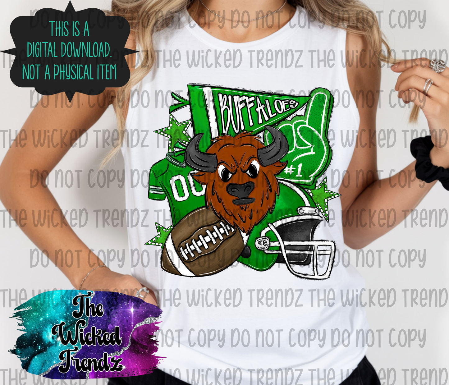 Buffaloes Green Football Mascot Digital Design