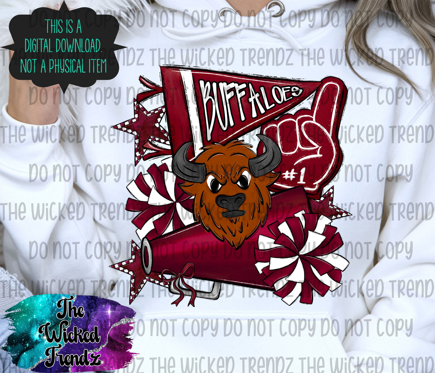 Buffaloes Maroon Cheer Cheerleading Cheerleader Mascot Digital Design Spirit Shirt Design