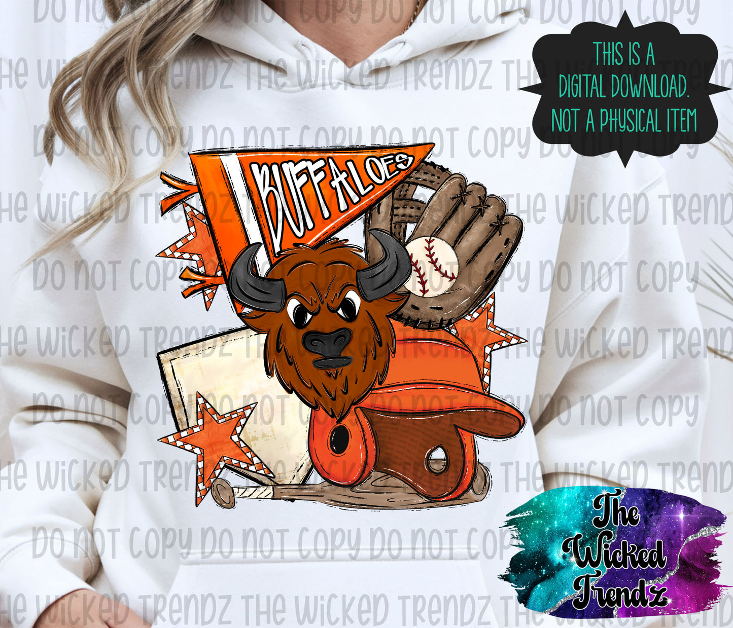 Buffaloes Orange Baseball Team Mascot Digital Design