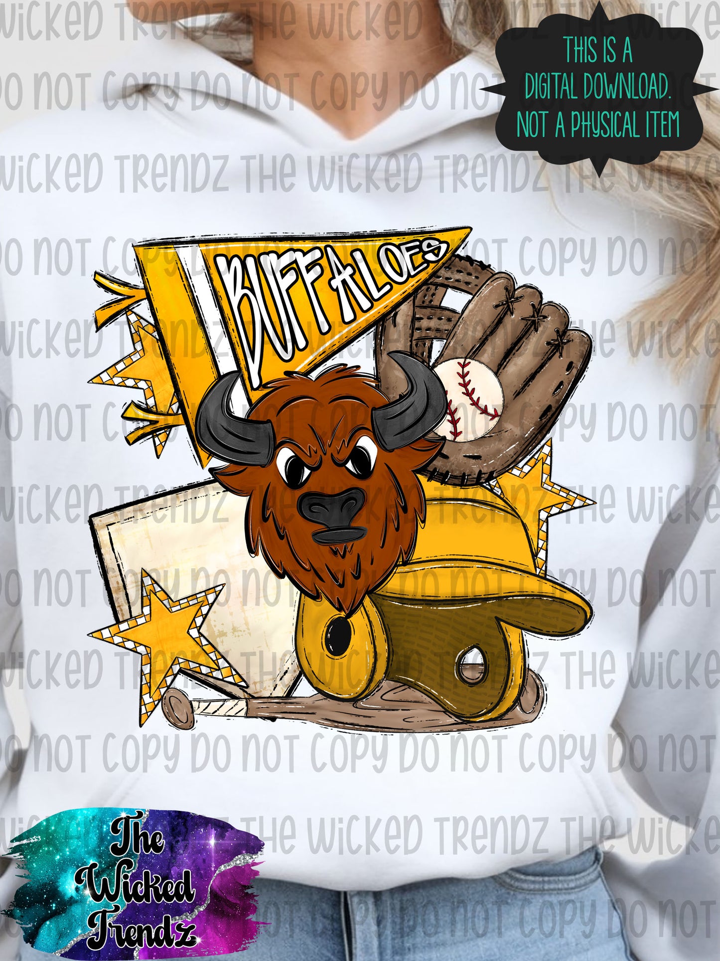 Buffaloes Yellow Baseball Team Mascot Digital Design
