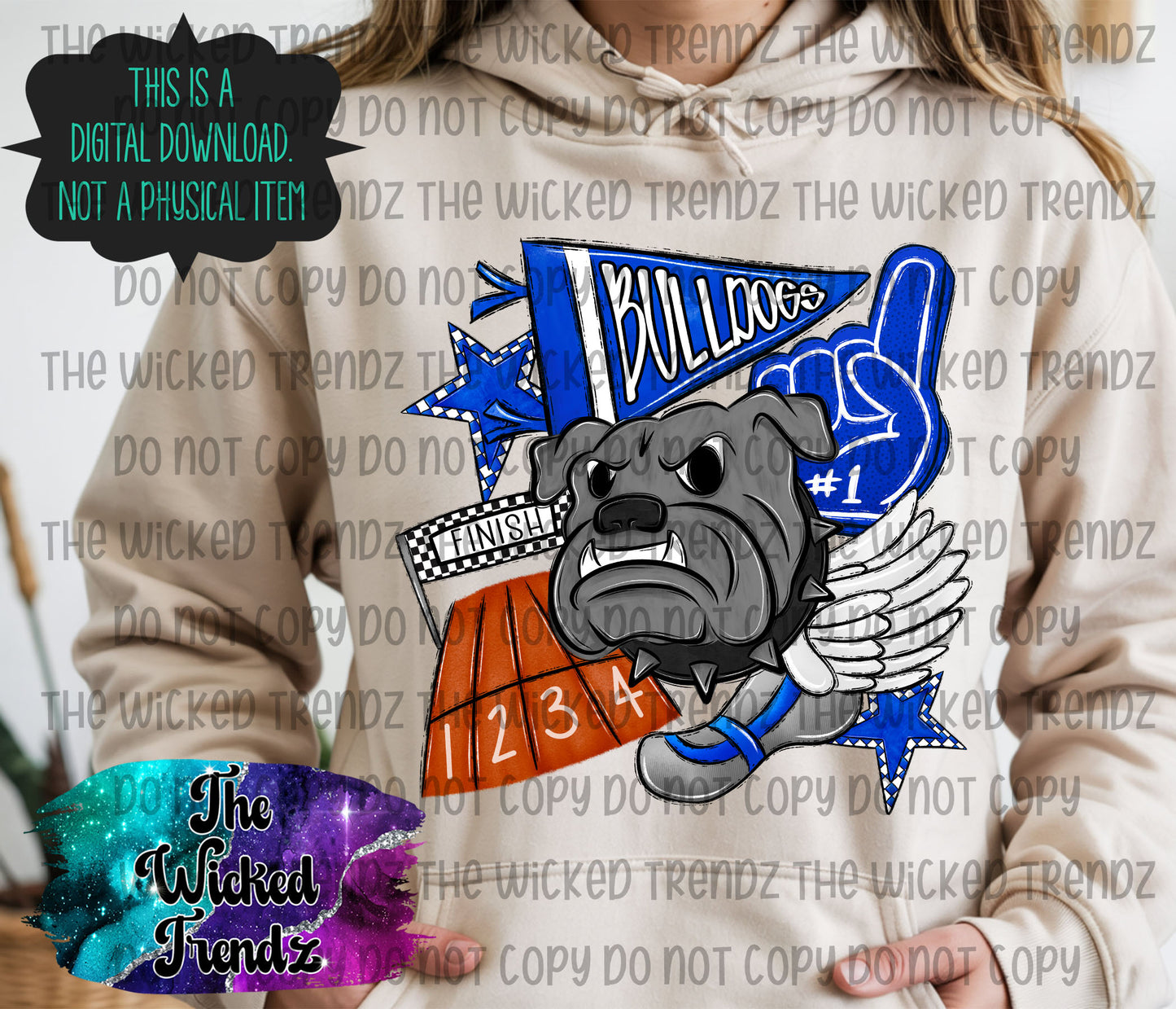 Bulldogs Blue Track Team Mascot Digital Design