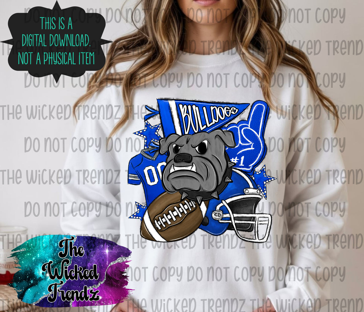 Blue Bulldogs Football Mascot Digital Design