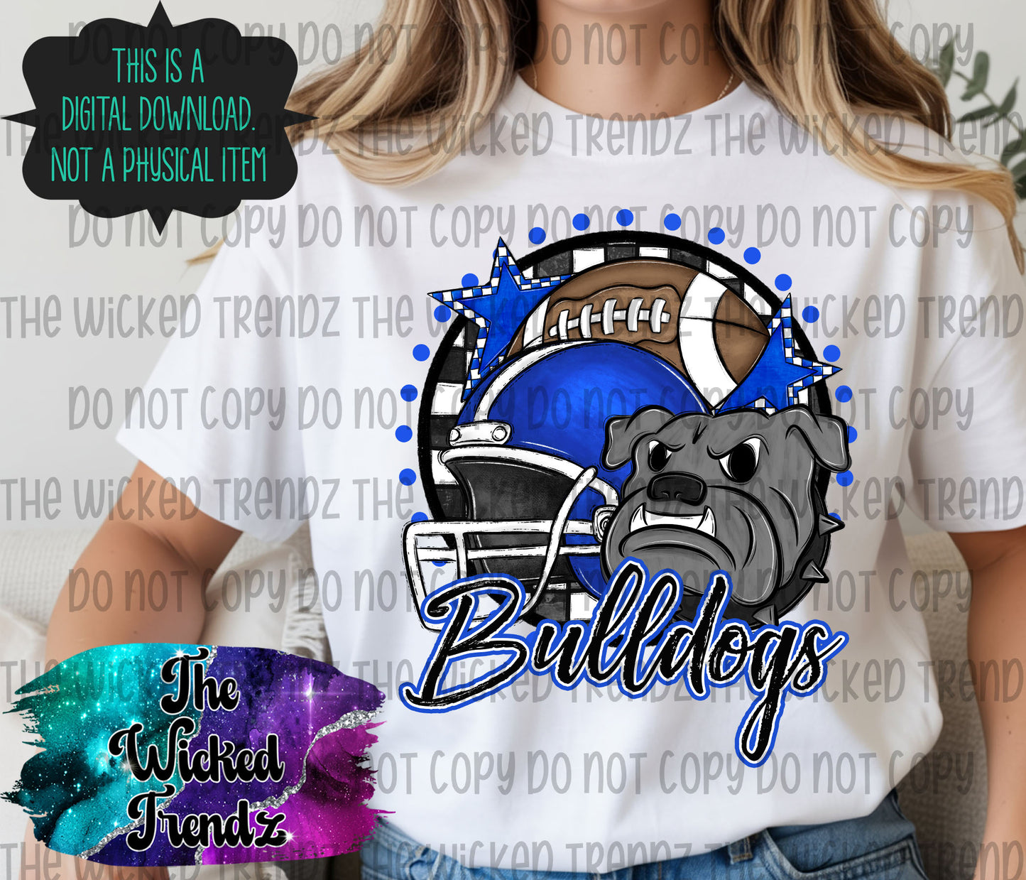 Blue Bulldogs Football Mascot Digital Design