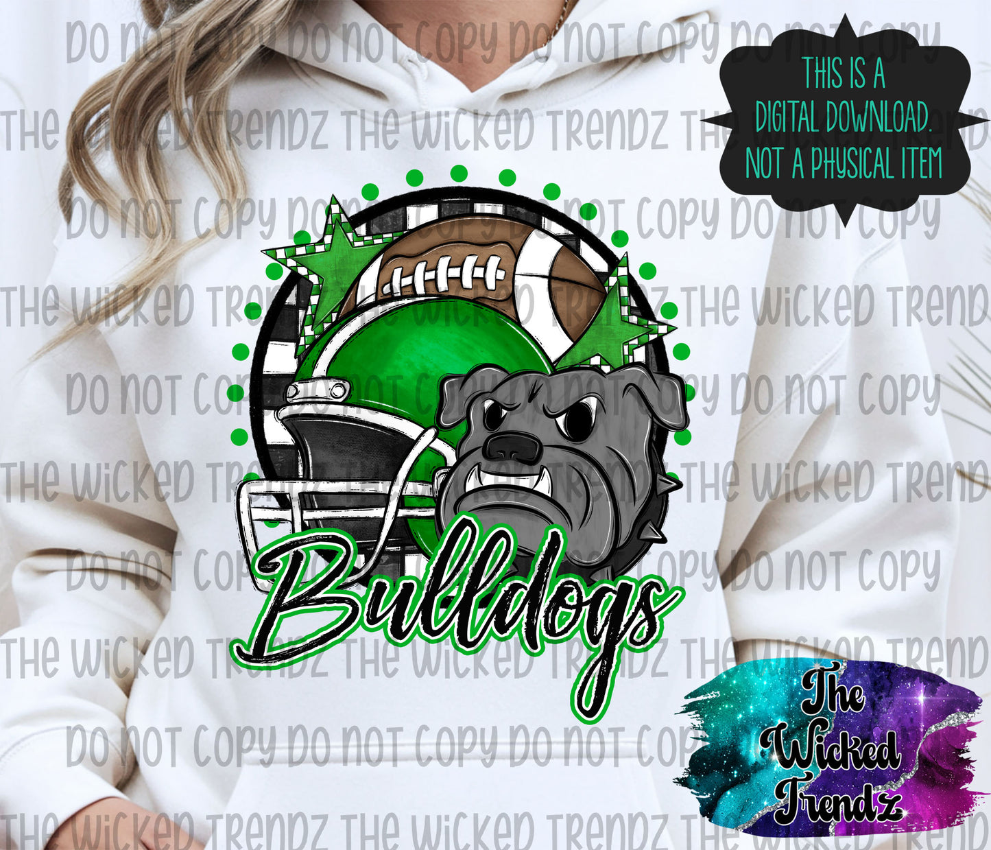 Green Bulldogs Football Mascot Digital Design