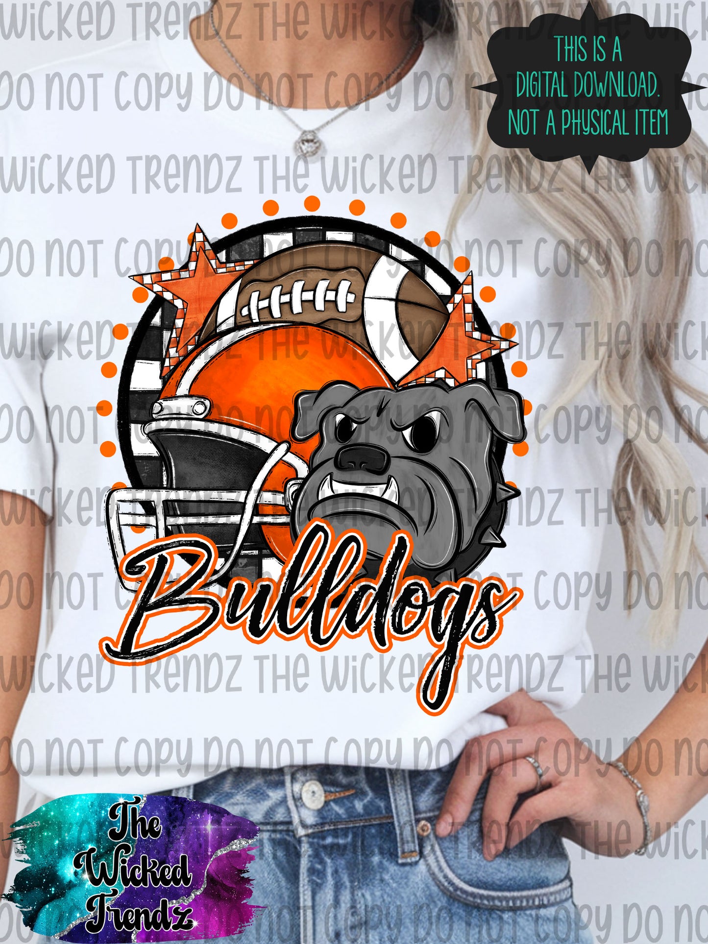 Orange Bulldogs Football Mascot Digital Design