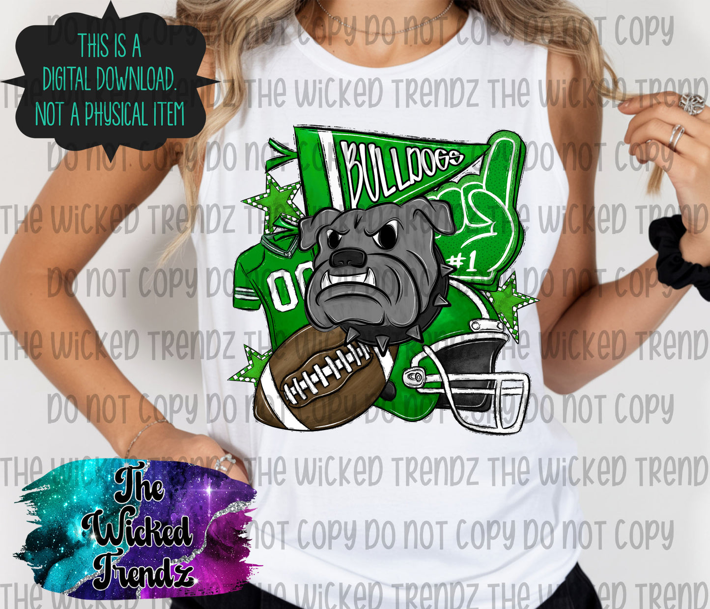 Green Bulldogs Football Mascot Digital Design