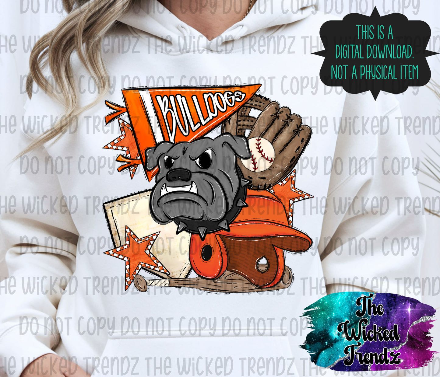 Bulldogs Orange Baseball Team Mascot Digital Design