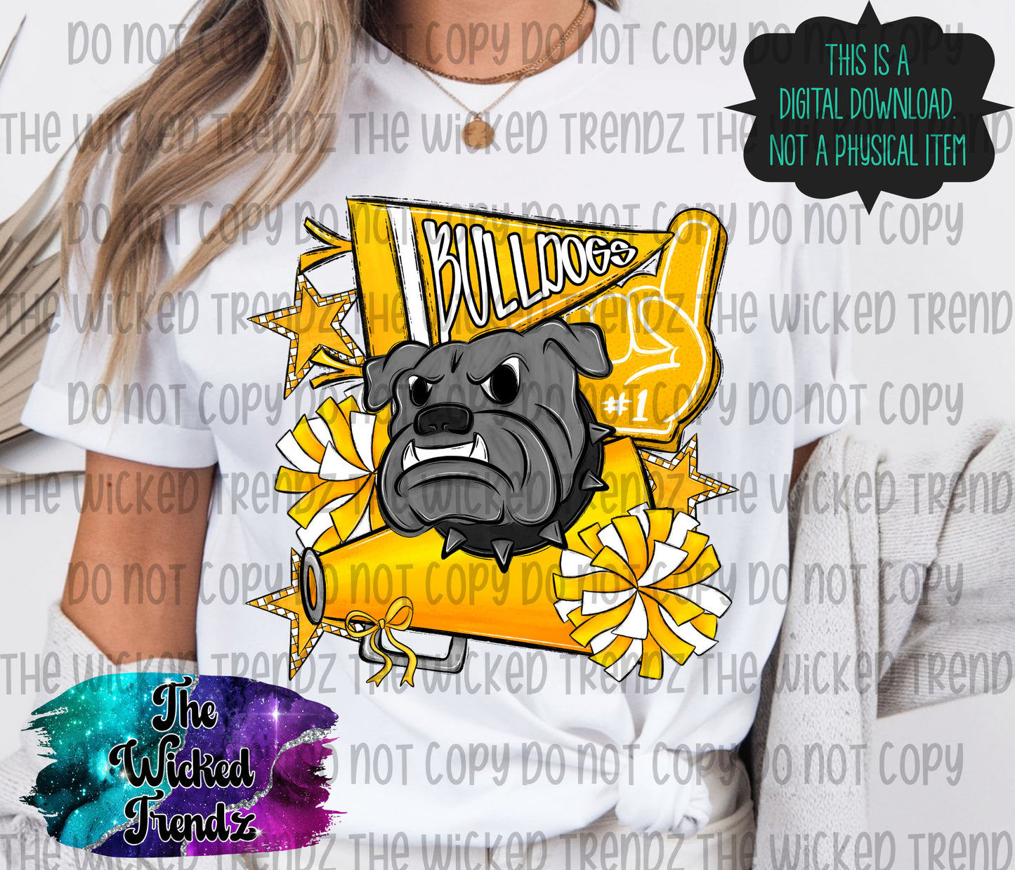 Bulldogs Yellow Cheer Cheerleading Cheerleader Mascot Digital Design Spirit Shirt Design
