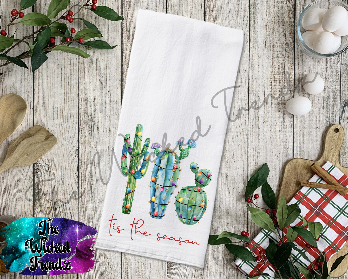 Cactus Desert Christmas Decor Tis The Season Kitchen Tea Towel Flour Sack Gift