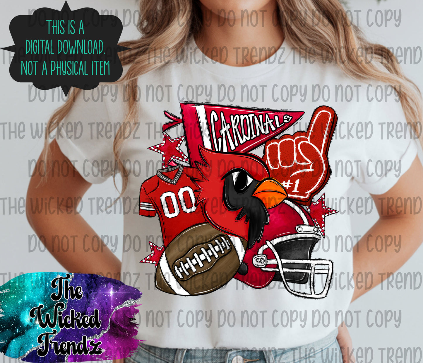 Red Cardinals Football Mascot Digital Design