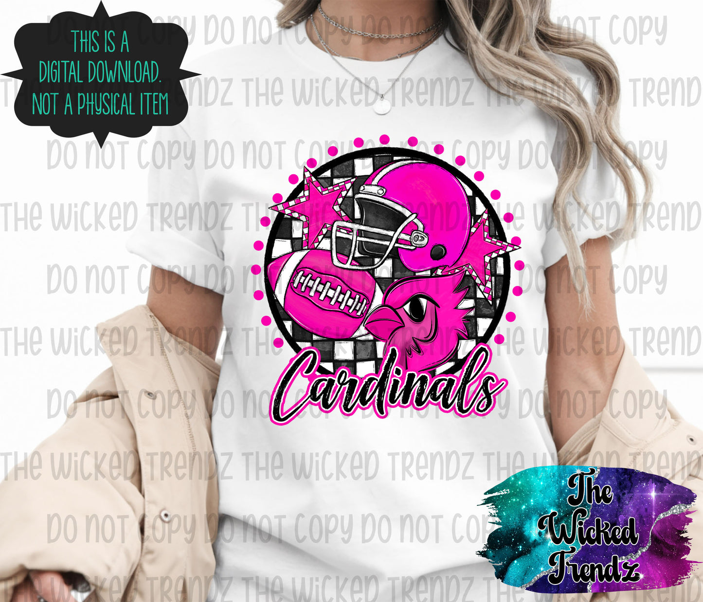 Cardinals Pink Out Football Cheer Mascot Digital Design October Awareness